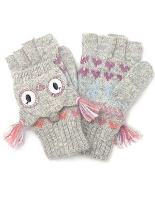 Митенки-варежки Fluffy Fairisle Owl для девочки 7-8 лет серый