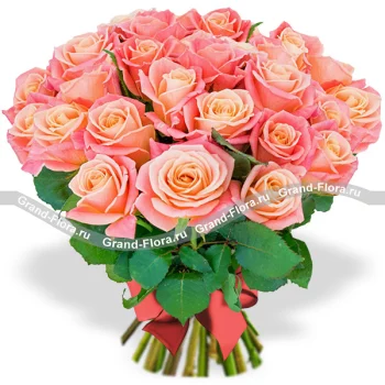25 роз Гранд Флора(25 персиковых роз - букет из персиковых роз)