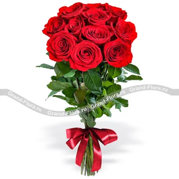 Розы поштучно Гранд Флора(11 красных роз (70см))