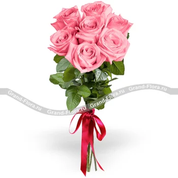 Розы поштучно Гранд Флора(7 розовых роз (70 см))